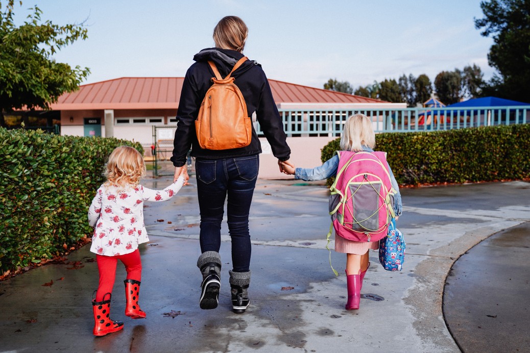 Parent dropping kids off at school