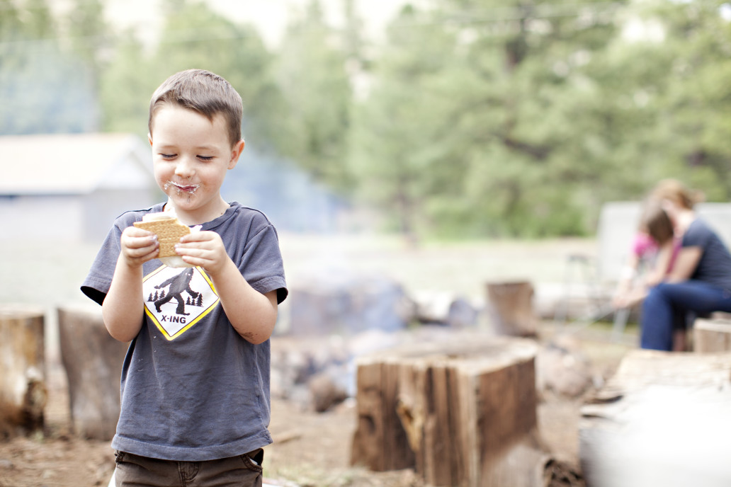 kid eating smores