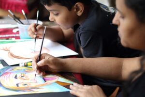 Children painting.