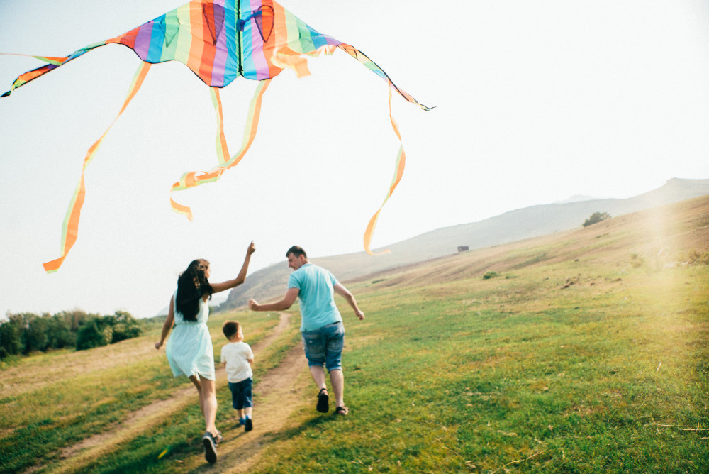 Family flying a kite