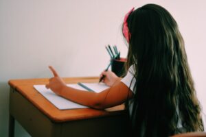 Child working at a desk