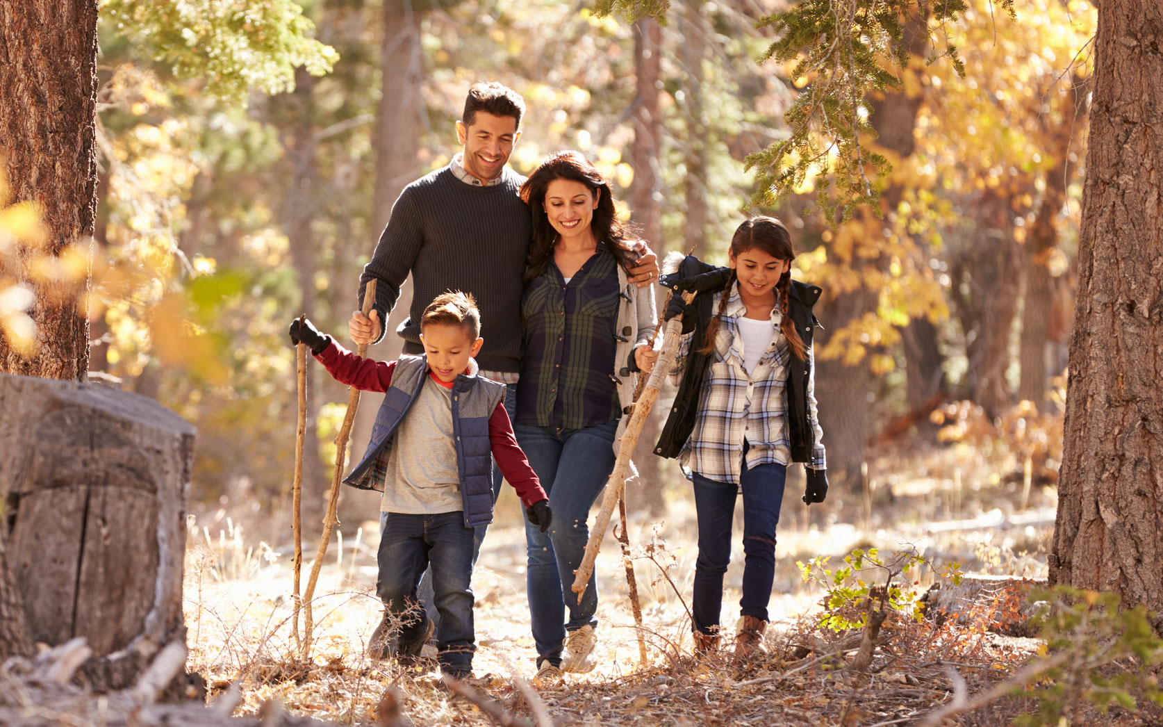 Family enjoying the outdoors during the fall